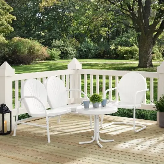 Griffith 3pc Outdoor Conversation Set with Loveseat, Arm Chair & Accent Table - White - Crosley image {3}