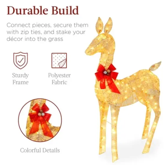 Best Choice Products 2-Piece Lighted Christmas Deer Set Outdoor Yard Decoration with 210 LED Lights, Stakes image {3}