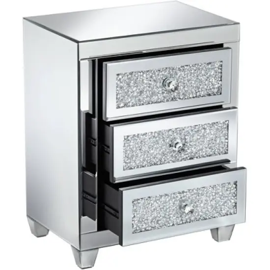 Studio 55D Modern Mirrored Rectangular Accent Side End Table 20" x 14" with 3-Drawer Silver Glass Crystal Living Room Home House image {4}