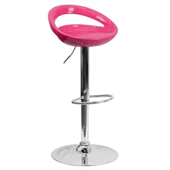 Flash Furniture Contemporary Plastic Adjustable Height Barstool with Rounded Cutout Back and Chrome Base image {10}