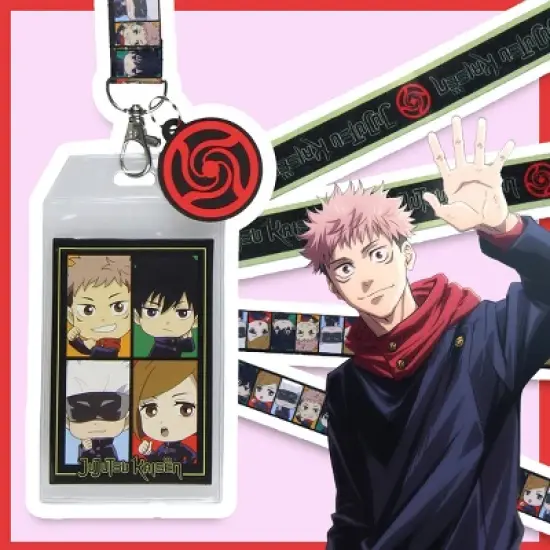 Jujutsu Kaisen Chibi Panel ID Badge Holder Lanyard w/ Rubber Charm Pendant image {4}