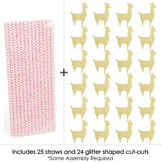 Big Dot of Happiness Gold Glitter Llama Party Straws - No-Mess Real Gold Glitter Cut-Outs & Baby Shower or Birthday Party Paper Straws - Set of 24 image {3}