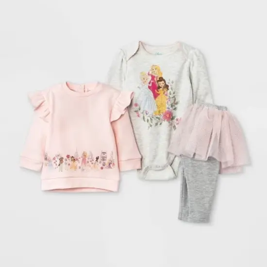 Baby Girls' 3pc Disney Princess Fleece Pullover and Tutu Leggings Set - Light Pink image {3}