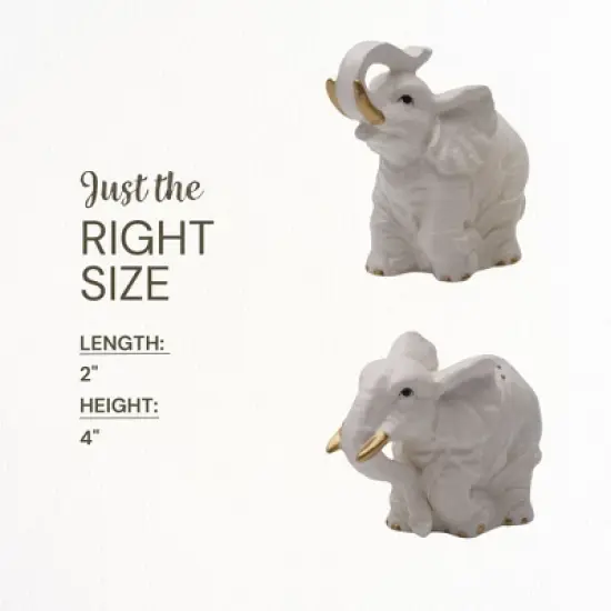 Fitz and Floyd Villa Palm Elephant Salt & Pepper Shaker Set, Handcrafted Earthenware with Golden Accents - Stunning Elephant Salt & Pepper Shakers image {6}