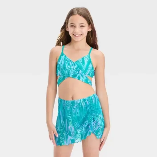 Girls' 3pc Swirly Marble Swimwear Set - art class&trade; Blue image {4}