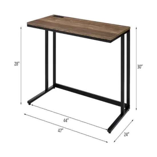 GlasFlength Desks Metal Frame Rustic Computer Desk Gaming Desk Home Office Desk Simple Design for Small Spaces, Black, 47"*24"*30" image {4}