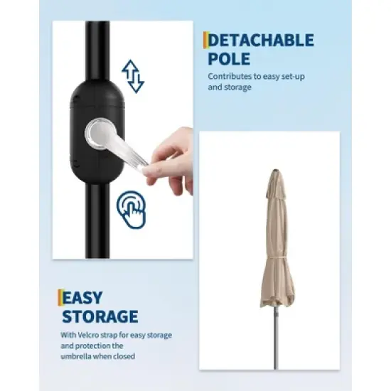 Garvee 9FT Patio Umbrella Outdoor with Push Button Tilt and Crank, 8 Sturdy Ribs UV Protection Waterproof for Garden, Pool, Brown image {3}