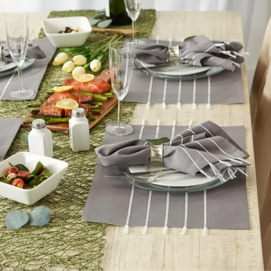 Design Imports Gray/ White Stripe Tassel Placemat Set/4 image {2}