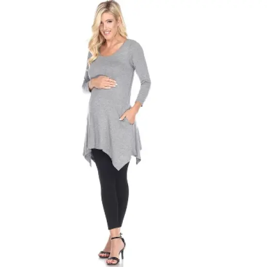 Maternity 3/4 Sleeve Kayla Tunic with Pockets - White Mark image {12}