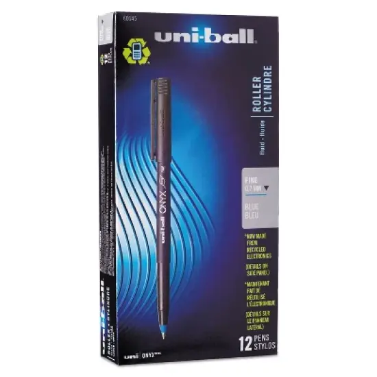 uni-ball Onyx Roller Ball Stick Dye-Based Pen Blue Ink Fine Dozen 60145 image {8}