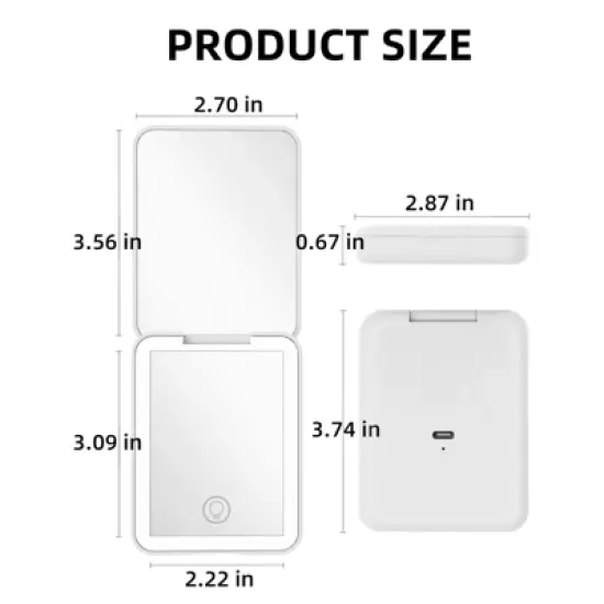 YEVYO Rechargeable Pocket Mirror, Double Sided 1X/3X Magnification Compact Vanity Mirror, 3 Color Lights, Travel Mirror for Women Gifts, White image {7}