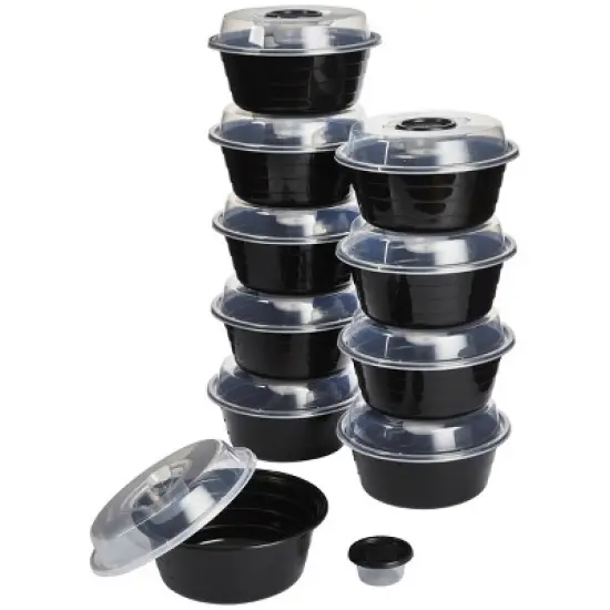GoodCook Meal Prep Salad Bowls Containers + Lids & Condiment Cup - 4Cups - 20pcs/10ct - Black image {1}
