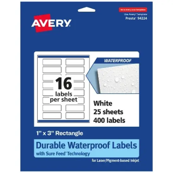 Avery Durable Waterproof Rectangle Labels with Sure Feed, 1" x 3" image {10}