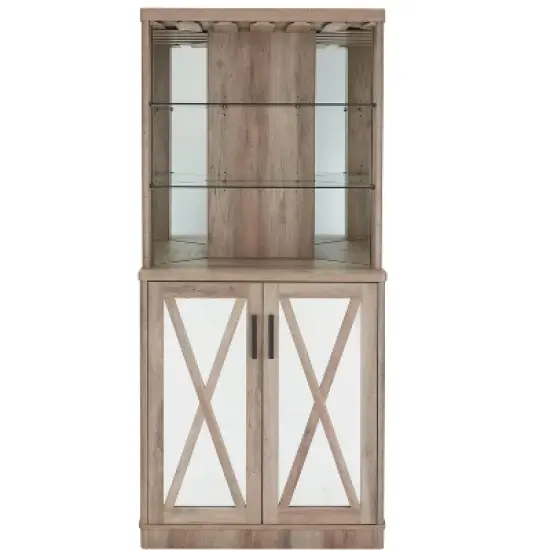 Home Source Grey Wash Corner Bar Cabinet with Mirrored Panels image {3}