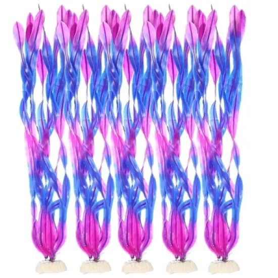 Unique Bargains Plastic Fish Tank Aquarium Decorations Artificial Water Plants Grass Purple 14.17" 5 Pcs image {6}