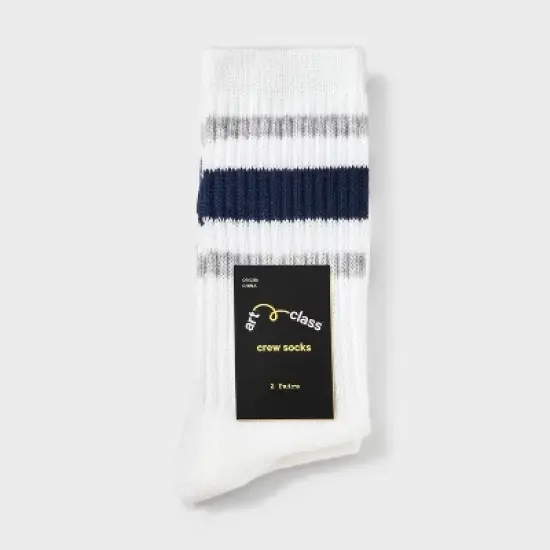 Girls' 2pk striped crew socks - art class&trade;Navy Blue/Gray image {1}