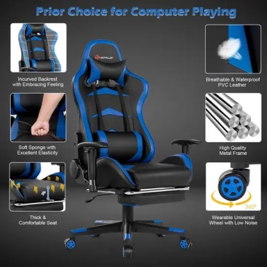 Costway Massage Gaming Chair Reclining Swivel Racing Office Chair with Footrest image {7}