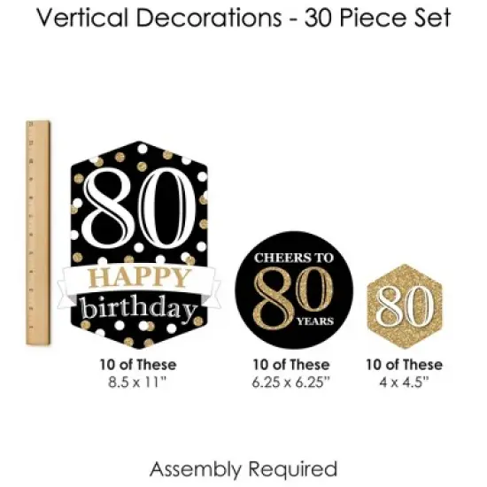 Big Dot of Happiness Adult 80th Birthday - Gold - Birthday Party DIY Dangler Backdrop - Hanging Vertical Decorations - 30 Pieces image {6}