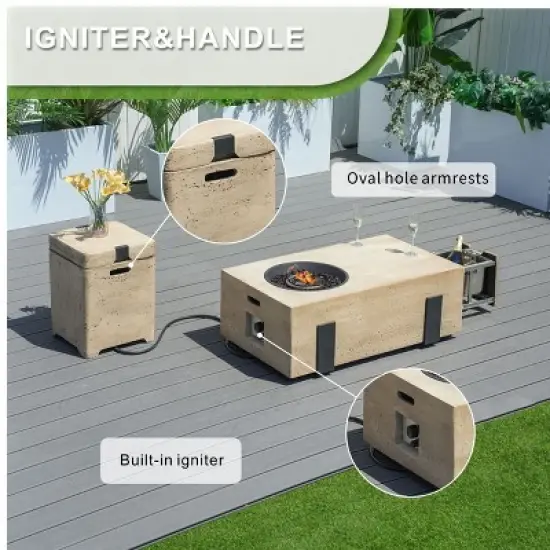 Moda Furnishings 14.6'' H x 42.1'' W Magnesium Oxide Propane Outdoor Fire Pit Table with Lid image {6}