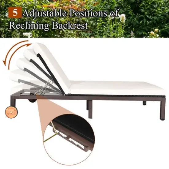 Costway 2-Person Patio Rattan Chair Recliner Adjustable Cushioned W/Wheel image {7}