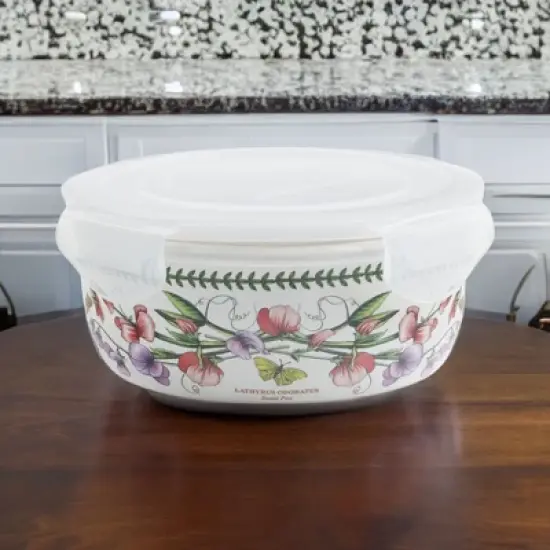 Portmeirion Botanic Garden 6.5-Inch Round Storage Container with Lid - Airtight & Snap-Locking Seal, Microwave, Oven, Dishwasher Safe image {1}