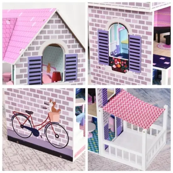Qaba Kids Wooden Multi-Level Dream House Villa Kit with Furniture and Accessories image {6}