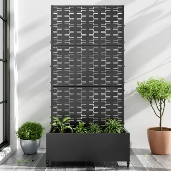 PexFix 72 in. x 35 in. Outdoor Metal Trellis with Planter Box in Bricks Pattern in Black image {8}