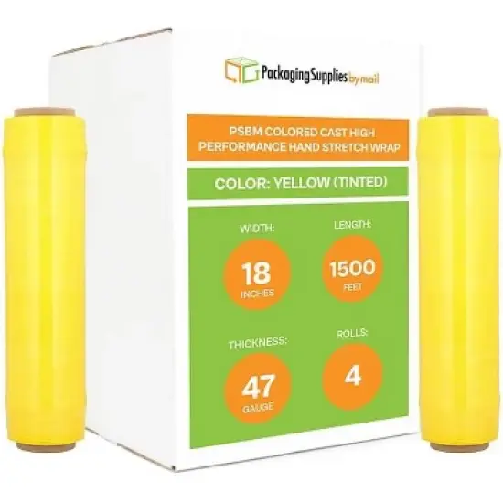 PSBM 4 Rolls Tinted Yellow Hand Pallet Stretch Wrap, 18 in. x 1500 Ft. x 47 Gauge image {6}