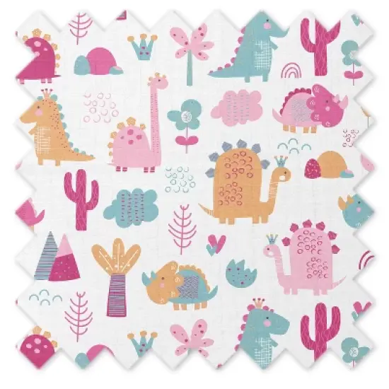 Bacati - Little Dino Girls Fucshia/Aqua Muslin Quilted Changing Pad Cover image {7}