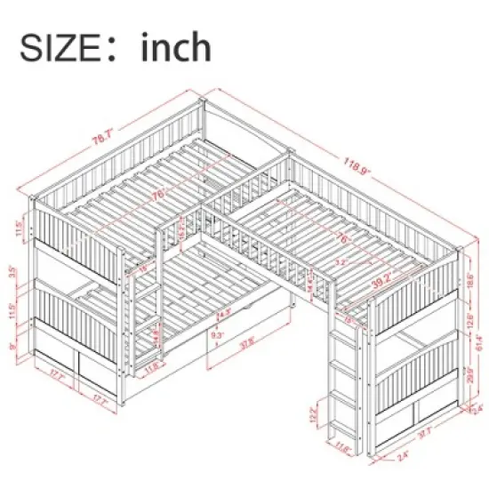 Twin over Twin Bunk Bed with Twin Size Loft Bed with 2 Drawers - ModernLuxe image {3}