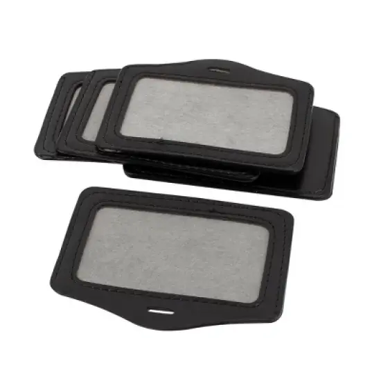 Unique Bargains 5 Pcs Faux Leather Horizontal Name   Office ID Card Holders 9cmx5.5cm Black image {5}