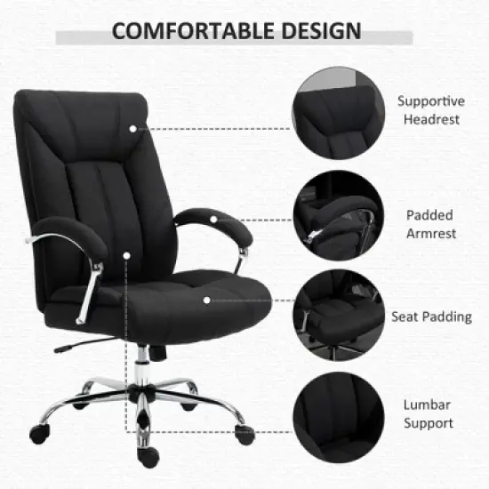 Vinsetto High Back Swivel Home Office Chair Task Ergonomic Linen Fabric Computer Chair with Arm Adjustable Height image {6}