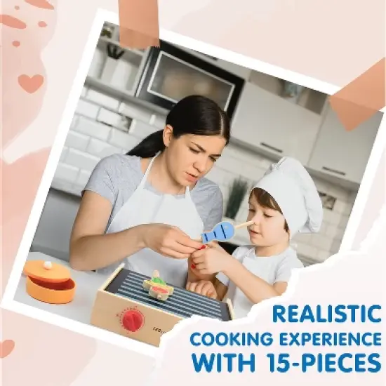 Leo & Friends 2-in-1 Mini Kitchen 15-Piece Wooden Play Set image {4}