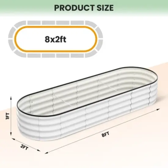 Raised Garden Bed Galvanized Steel - 8x2ft Large Outdoor Planter Box Kit with Wave Design, Open Base & Durable Frame, White image {6}
