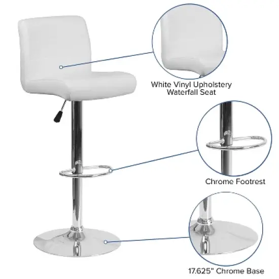 Flash Furniture Contemporary Vinyl Adjustable Height Barstool with Rolled Seat and Chrome Base image {2}