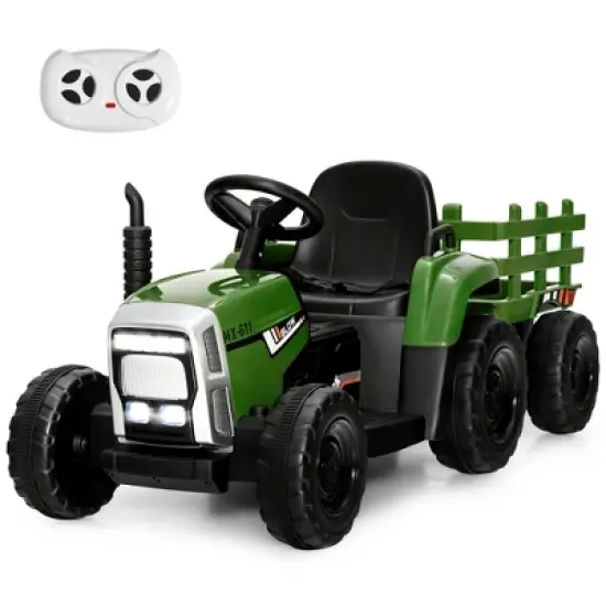 Costway 12V Kids Ride On Tractor with Trailer Ground Loader w/ RC & Lights Red\Pink\Green image {13}