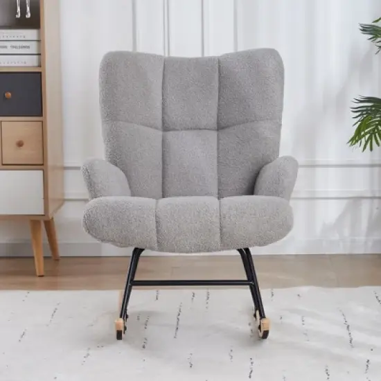 FERPIT Upholstered Teddy Velvet Accent Chair & Rocking Chair with Wingback Design image {1}