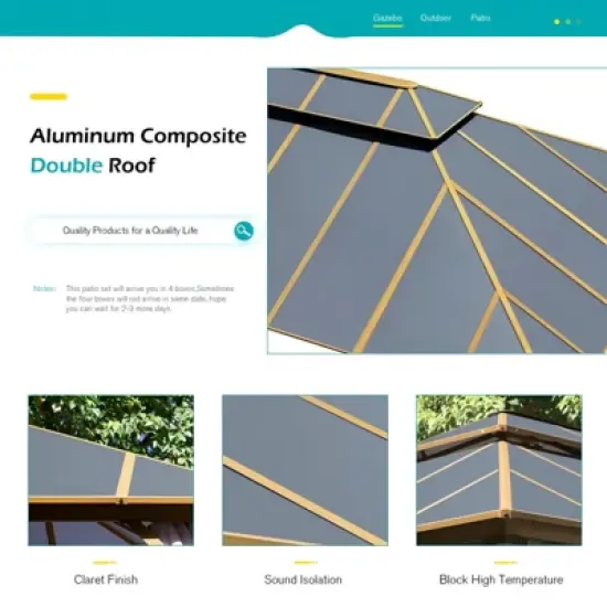 EROMMY 14 Ft. W x 12 Ft. D Aluminum Patio Gazebo image {5}