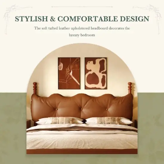 Christopher Knight Home Calka Modern Faux Leather Upholstered Coffee Bed with Headboard image {3}