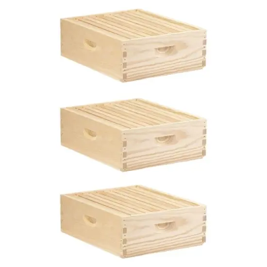 Little Giant MEDBOX10 10 Frame Medium Honey Super Beehive Brood Body Wooden Keepsake Box, Natural Unfinished Pine with Wax Coated Frames (3 Pack) image {4}