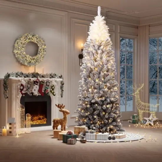 4.5/6/7.5/9 FT Artificial Christmas Tree, Christmas Tree with Decoration, Metal Base Easy Assembly for Home, Office, Party, Holiday Decor image {3}