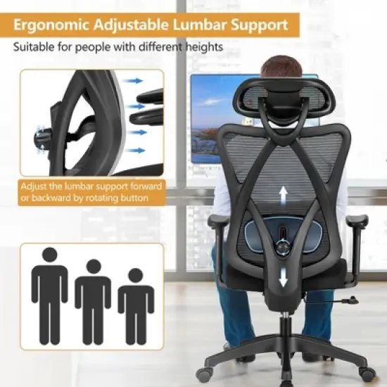 Costway Reclining Mesh Office Chair Swivel Chair w/ Adjustable Lumbar Support image {5}