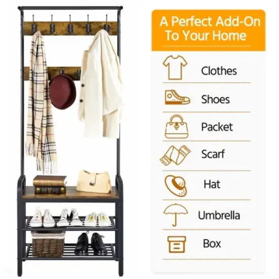 Yaheetech 72" H Industrial Hall Tree with Shoe Storage image {4}