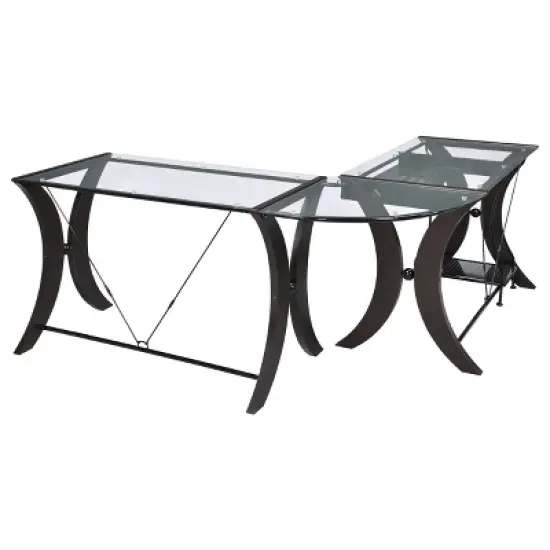 Monterey Glass Top L-Shape Computer Desk Cappuccino - Coaster image {5}