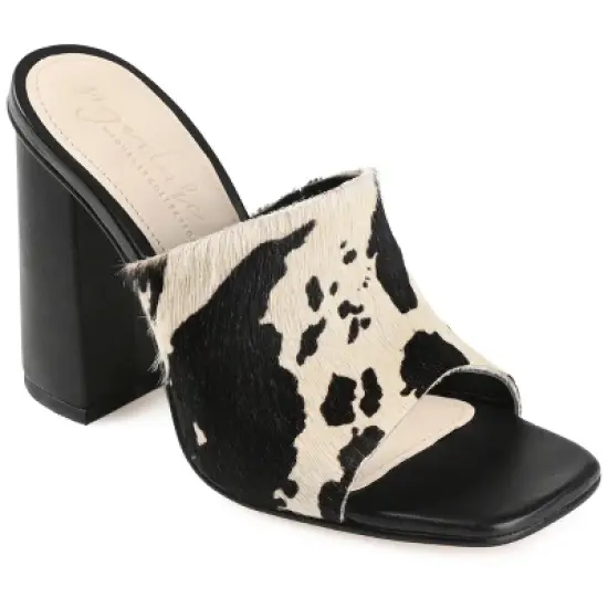 Journee Signature Womens Genuine Leather Deena Slip On Block Heel Open Square Toe Sandals image {9}