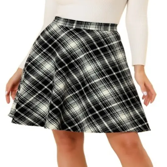 Allegra K Women's Plaids Vintage Tartan Elastic Waist Knee Length A-Line Skirt image {9}