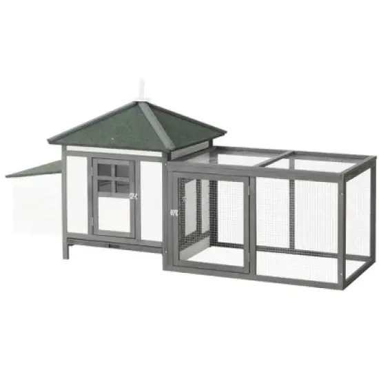 Resenkos Rabbit Hutch, Duck Cage Hutch,Chicken Coop,77" Wooden Chicken Coop with Nesting Box, Outdoor Hen House with Removable Tray, Ramp Run, Gray image {4}