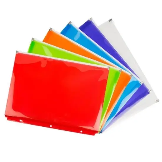 JAM Paper 6pk Plastic 3 Hole Punch Binder Envelopes with Zip Closure - Letter Booklet - 9 3/4 x 13 - Assorted image {1}