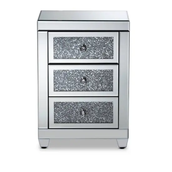Ralston 3 Drawers Mirrored Nightstand - Baxton Studio image {2}
