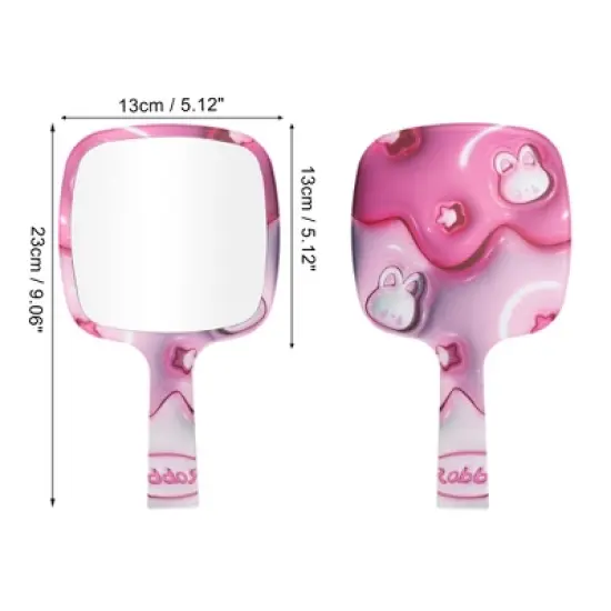 Unique Bargains Durable Square Handheld Mirror Rose Red Pink 1 Pc image {1}